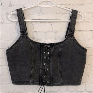 wild fable Black Lace-Up Denim Crop Top